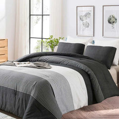 Faincy couette ensemble face montrant design rayures patchwork moderne et neutre