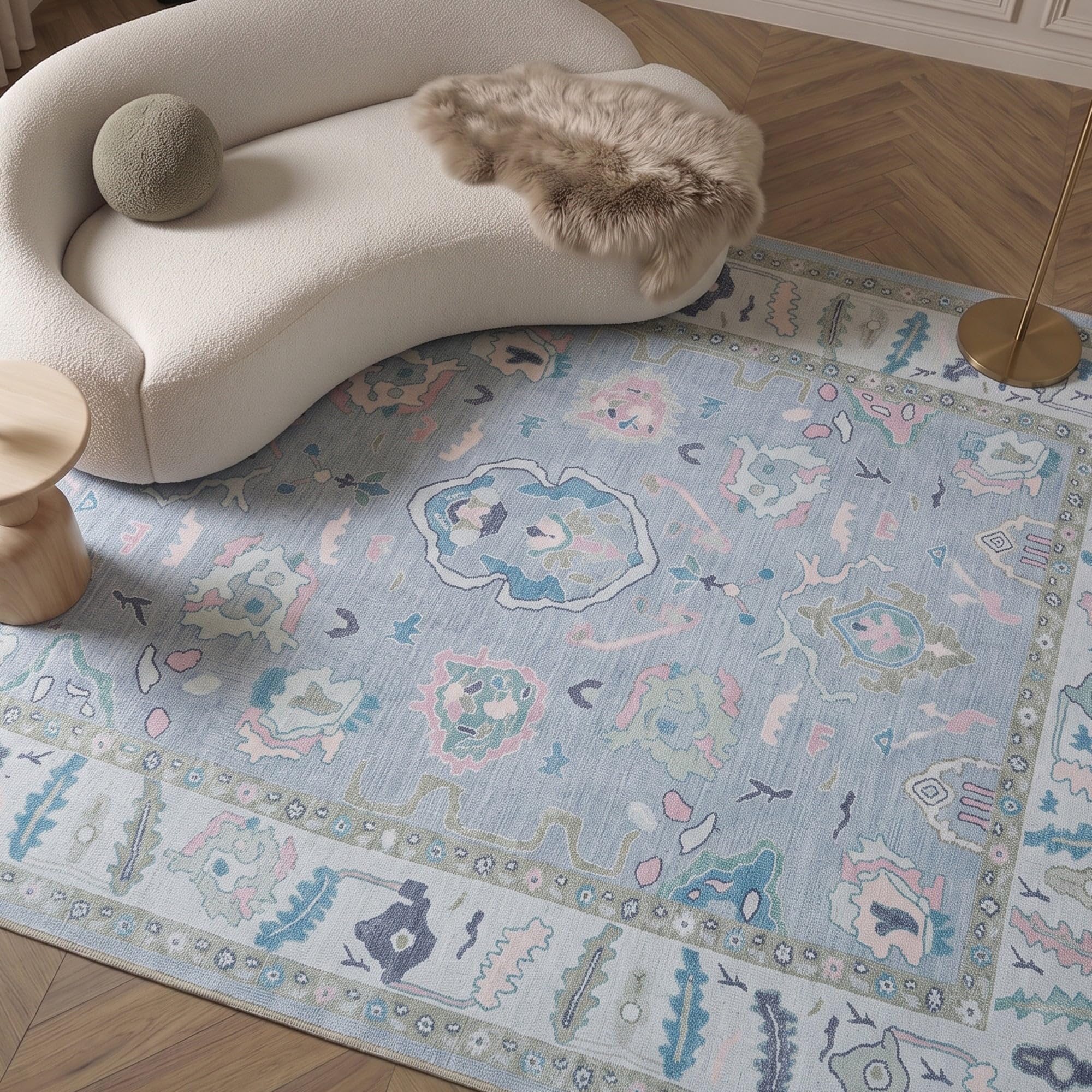 Fame Rugs vue avant du tapis Oushak lavande pour une décoration élégante