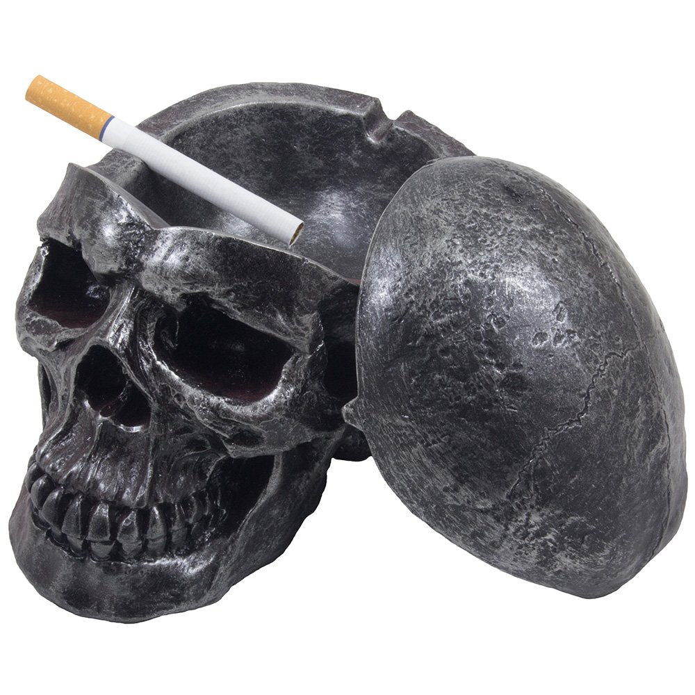 Fane crâne vu de face avec couvercle montrant design gothique et rangement discret