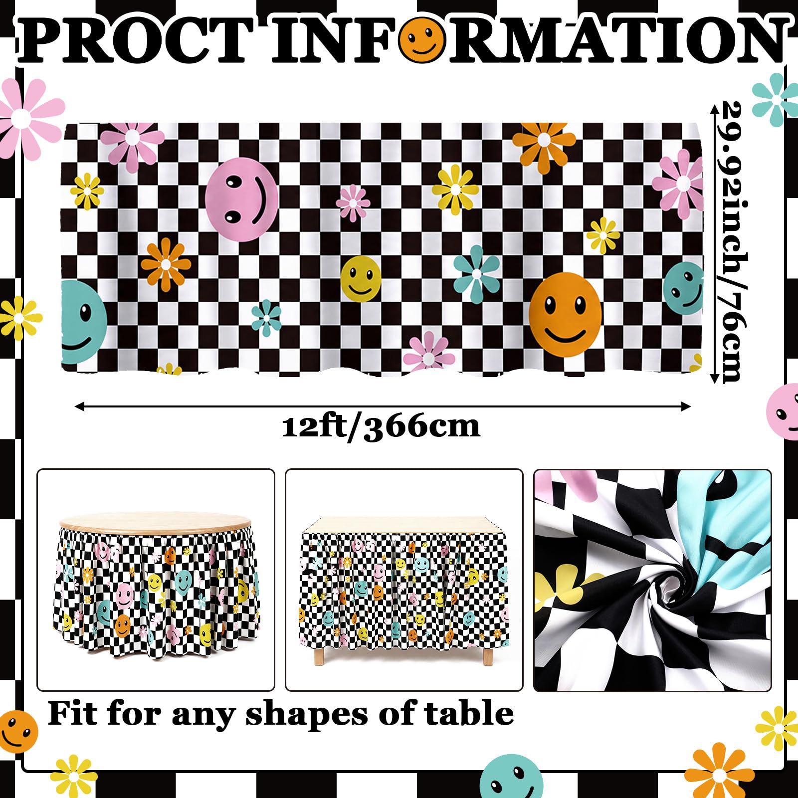 Fanfanwin motif damier noir et blanc avec sourires et fleurs apportant ambiance joyeuse