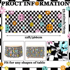 Fanfanwin motif damier noir et blanc avec sourires et fleurs apportant ambiance joyeuse