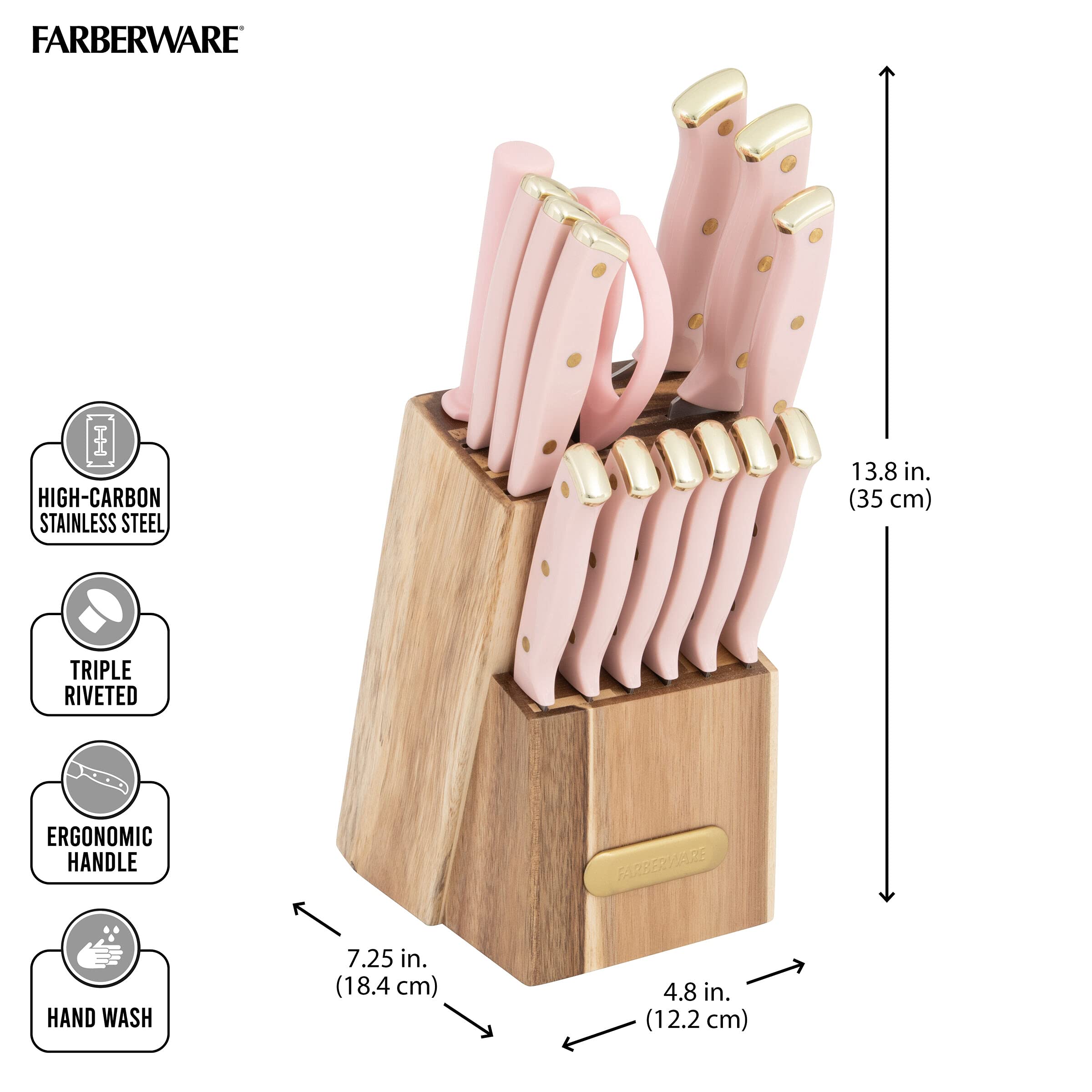 Farberware bloc graphite posé sur plan de travail pour organisation pratique