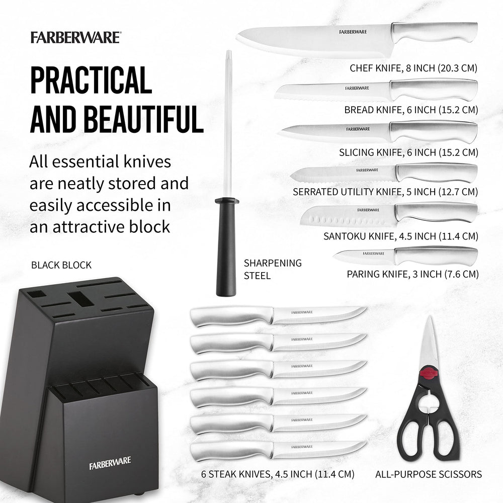 Farberware bloc en pin noir organisant et protégeant les couteaux