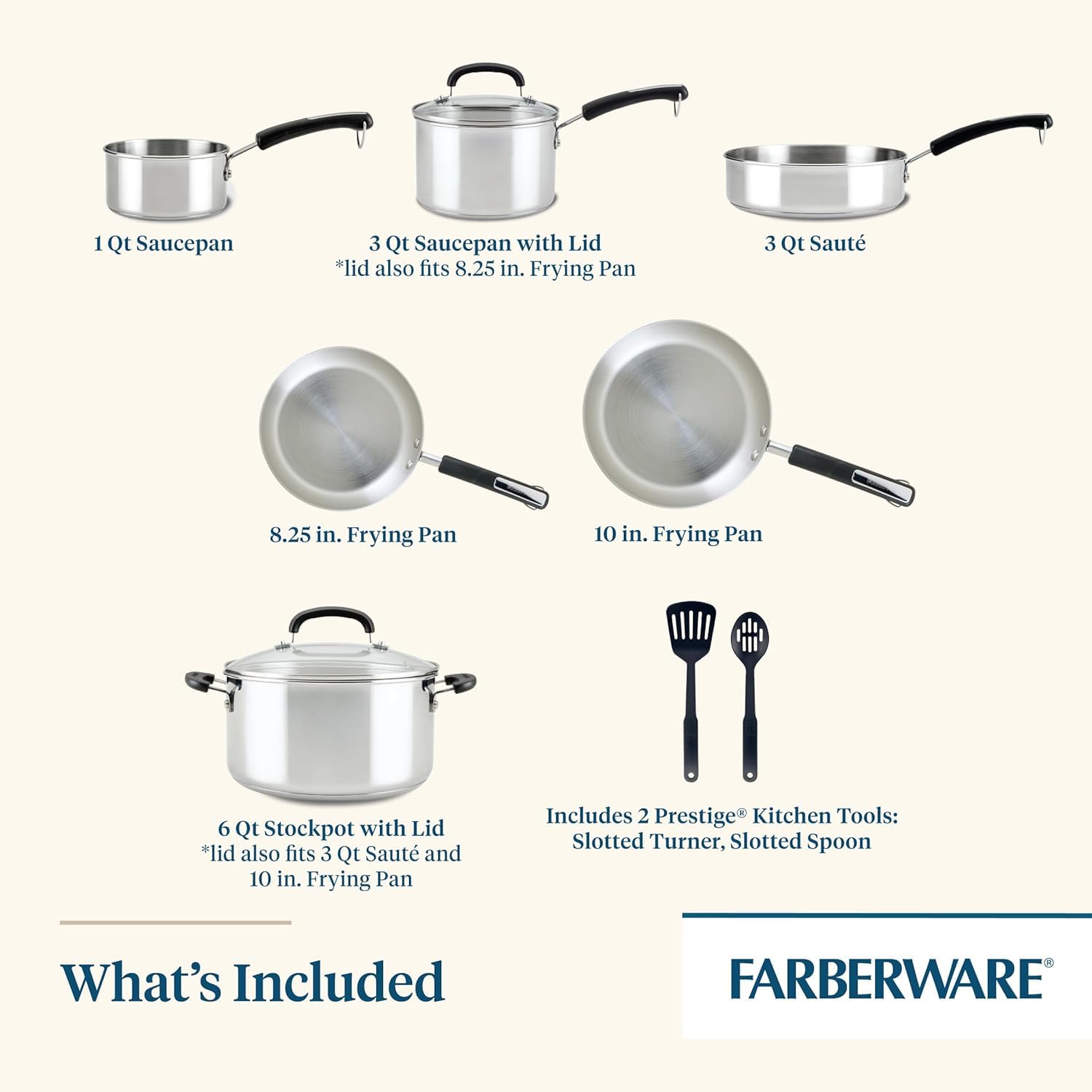 Farberware Brilliance poignée rivetée sûre offrant une prise confortable