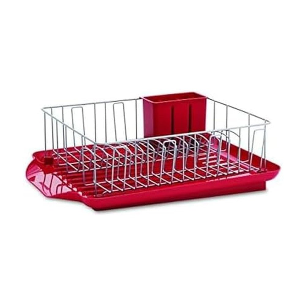 Farberware égouttoir face rouge montrant grande capacité et organisation