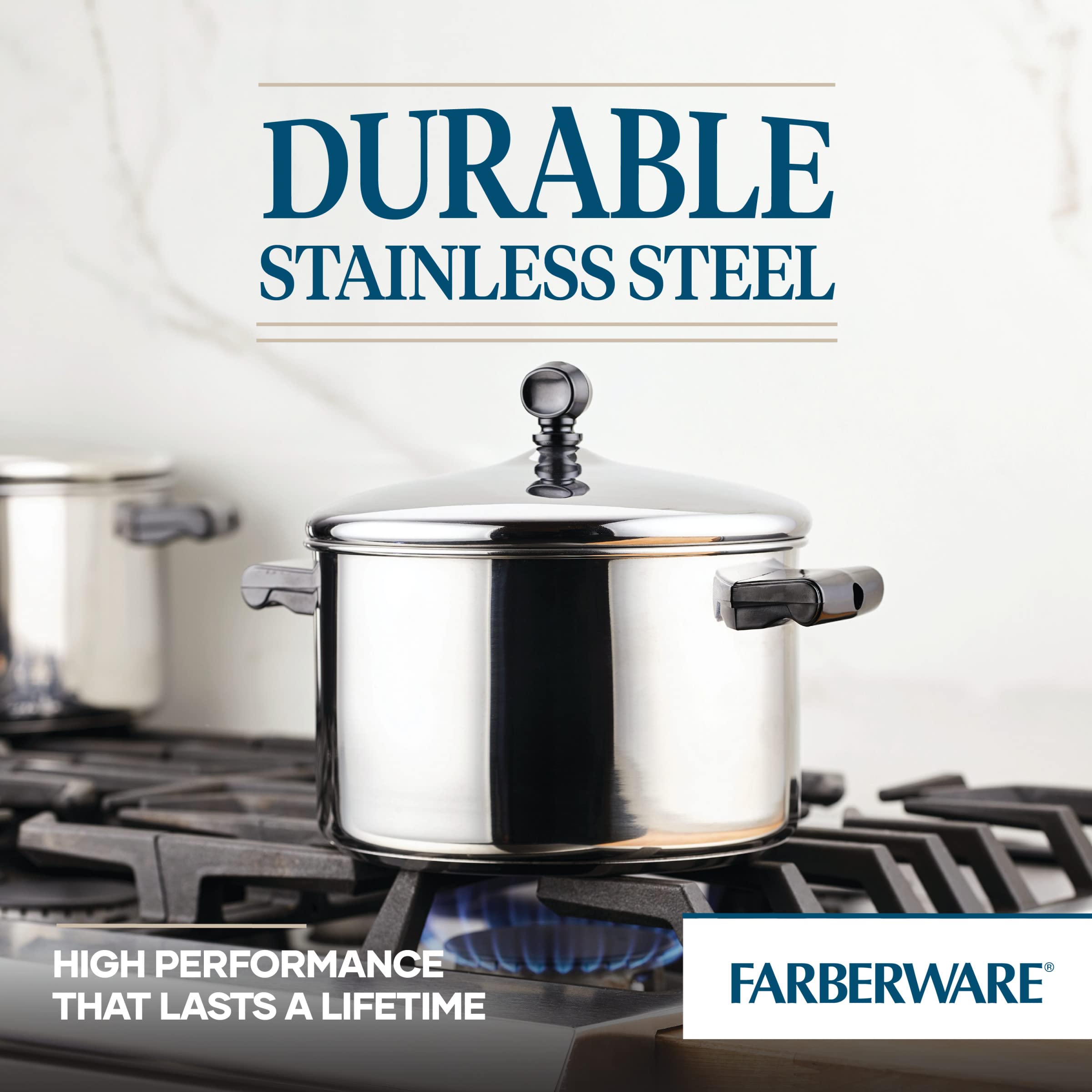 Farberware poignées ergonomiques offrant prise sûre et compatibilité four jusqu'à 350°F