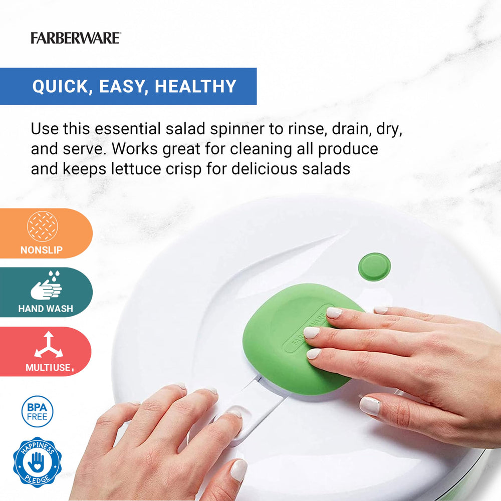Farberware détail de la pompe soft-touch garantissant essorage facile