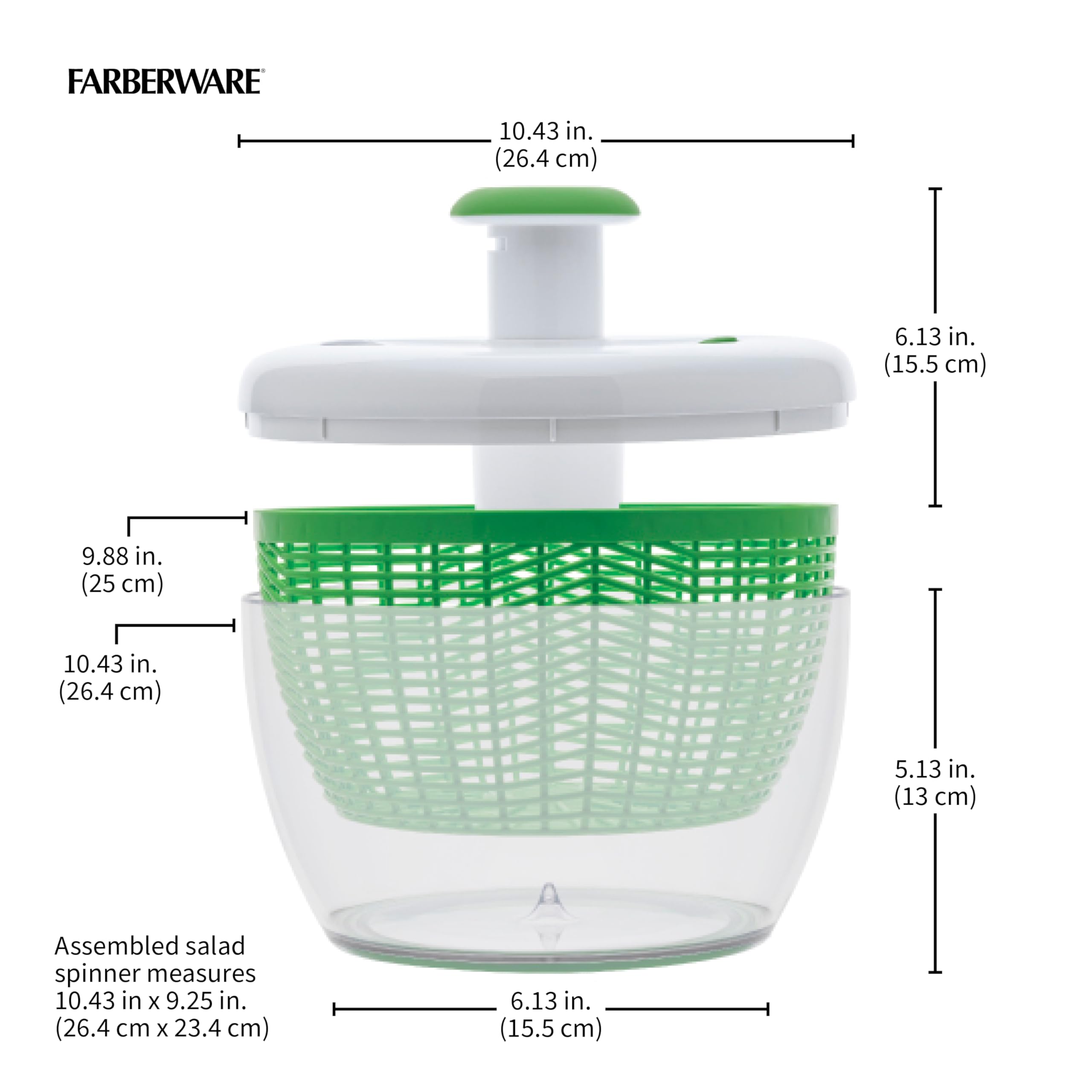 Farberware essoreuse à l’échelle montrant taille compacte pour rangement