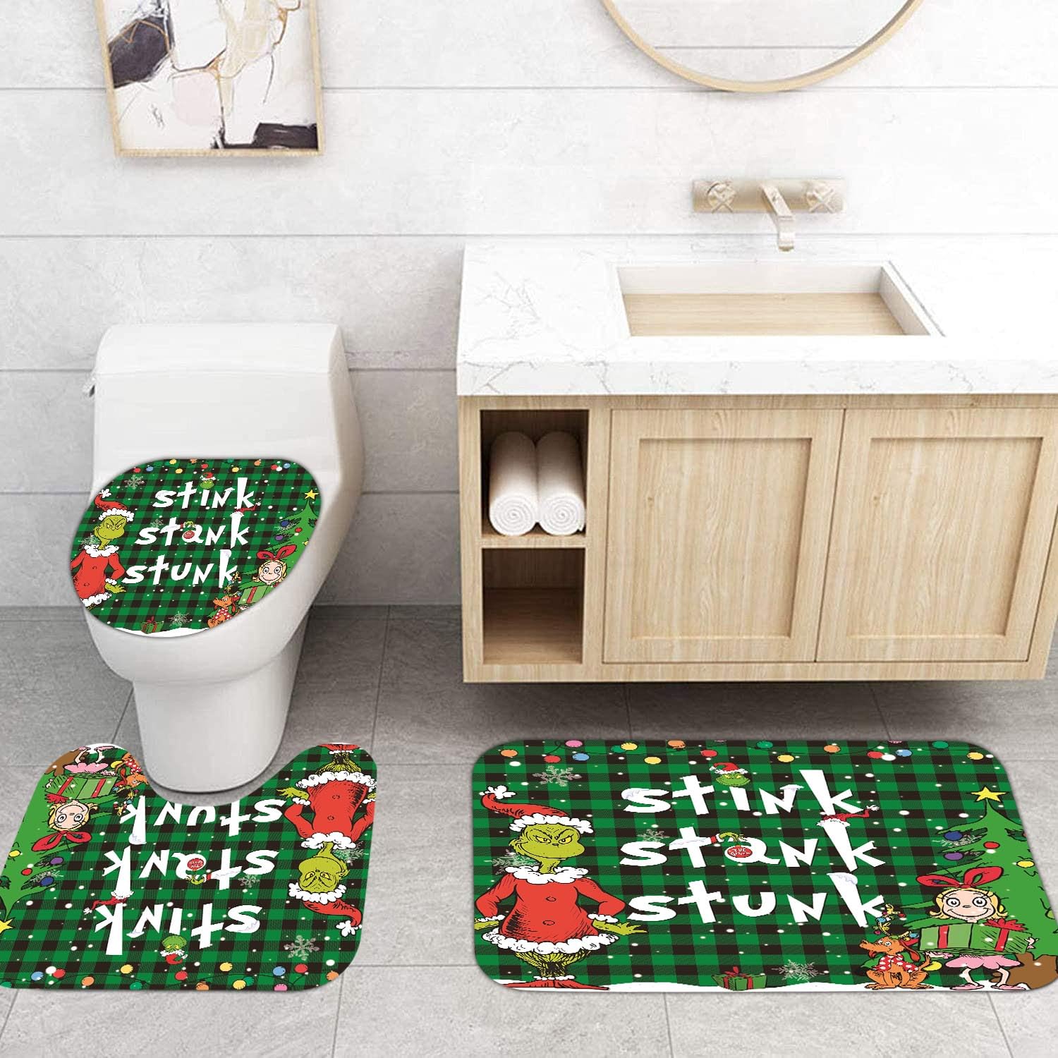 FASIBULEI scène de salle de bain décorée pour Noël inspire l'ambiance familiale
