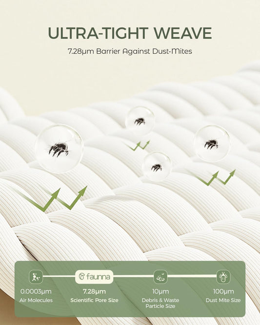 FAUNNA gros plan du tissage dense montrant barrière anti-acariens