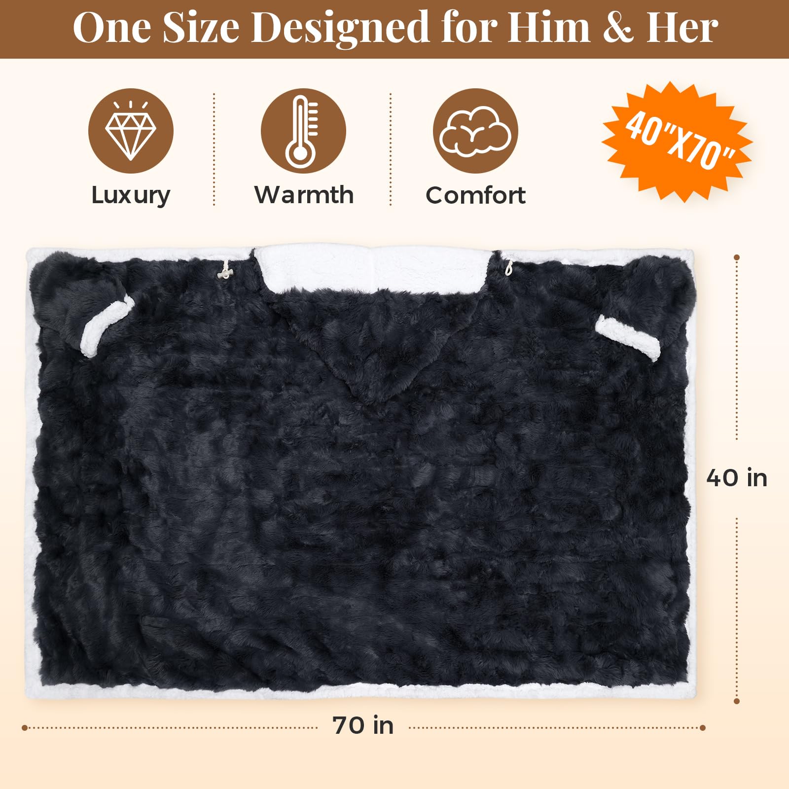 FAYKONCEN comparaison taille montrant dimensions 40"x70" pour ajustement universel