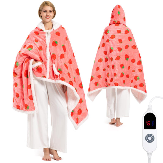 FAYKONCEN poncho chauffant face montrant design fraise et confort instantané