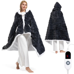 FAYKONCEN poncho-plaid face montrant coupe et capuche pour confort instantané