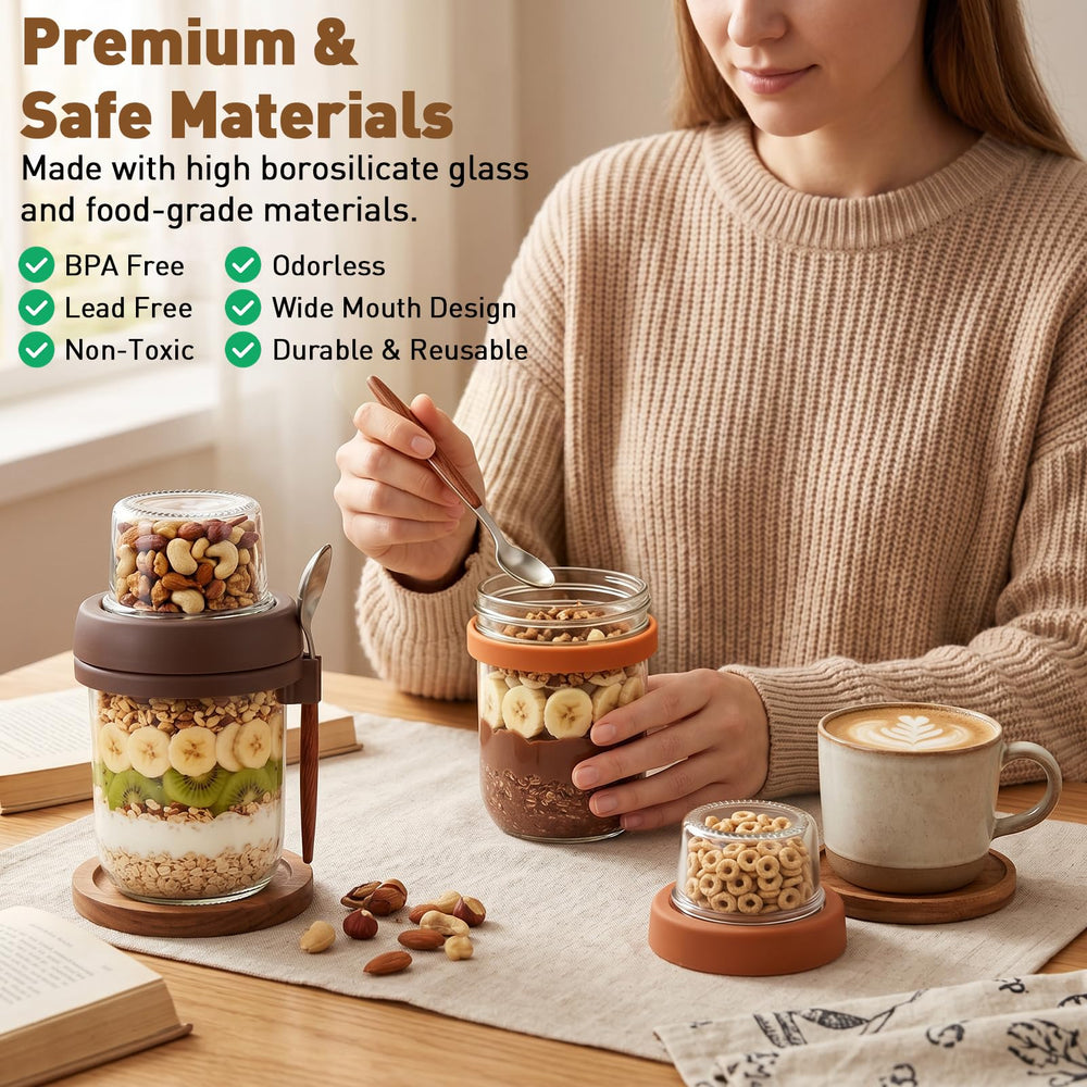 Bocal Fcotsm utilisé pour overnight oats prêt à emporter, gain de temps le matin