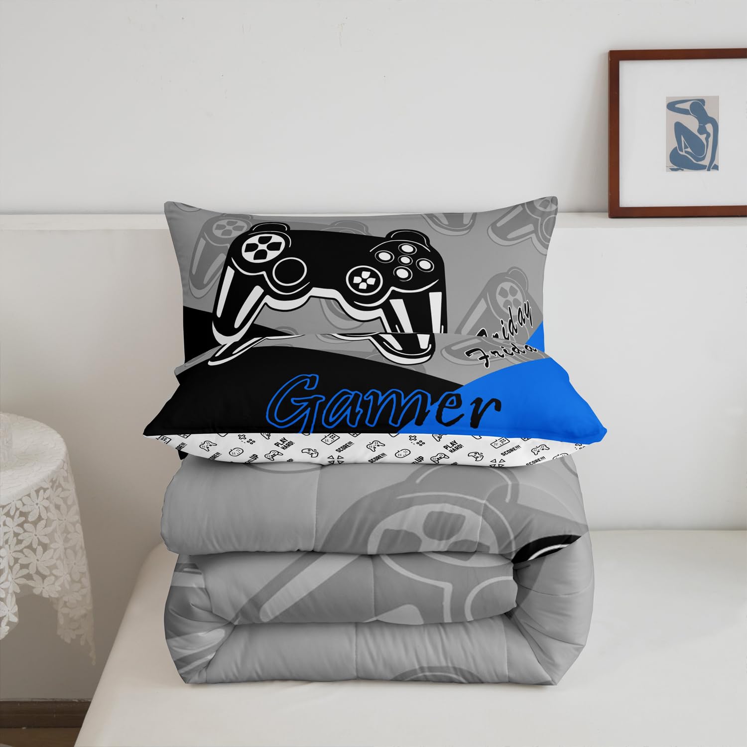 Feelyou taie d'oreiller bleue noir gris, maintien et confort