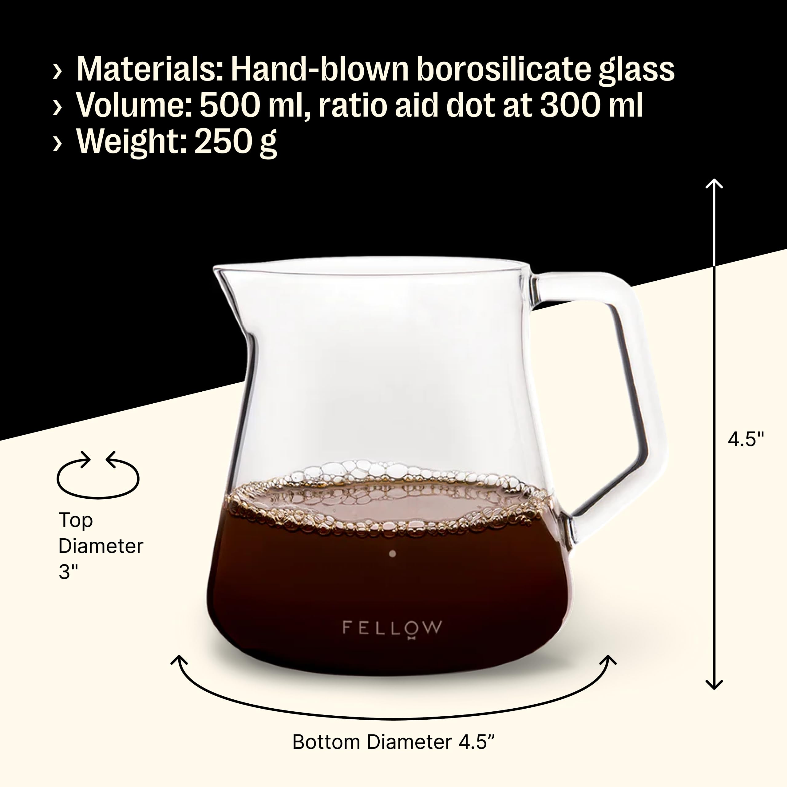 Fellow carafe utilisée sous un dripper pour un pour-over net
