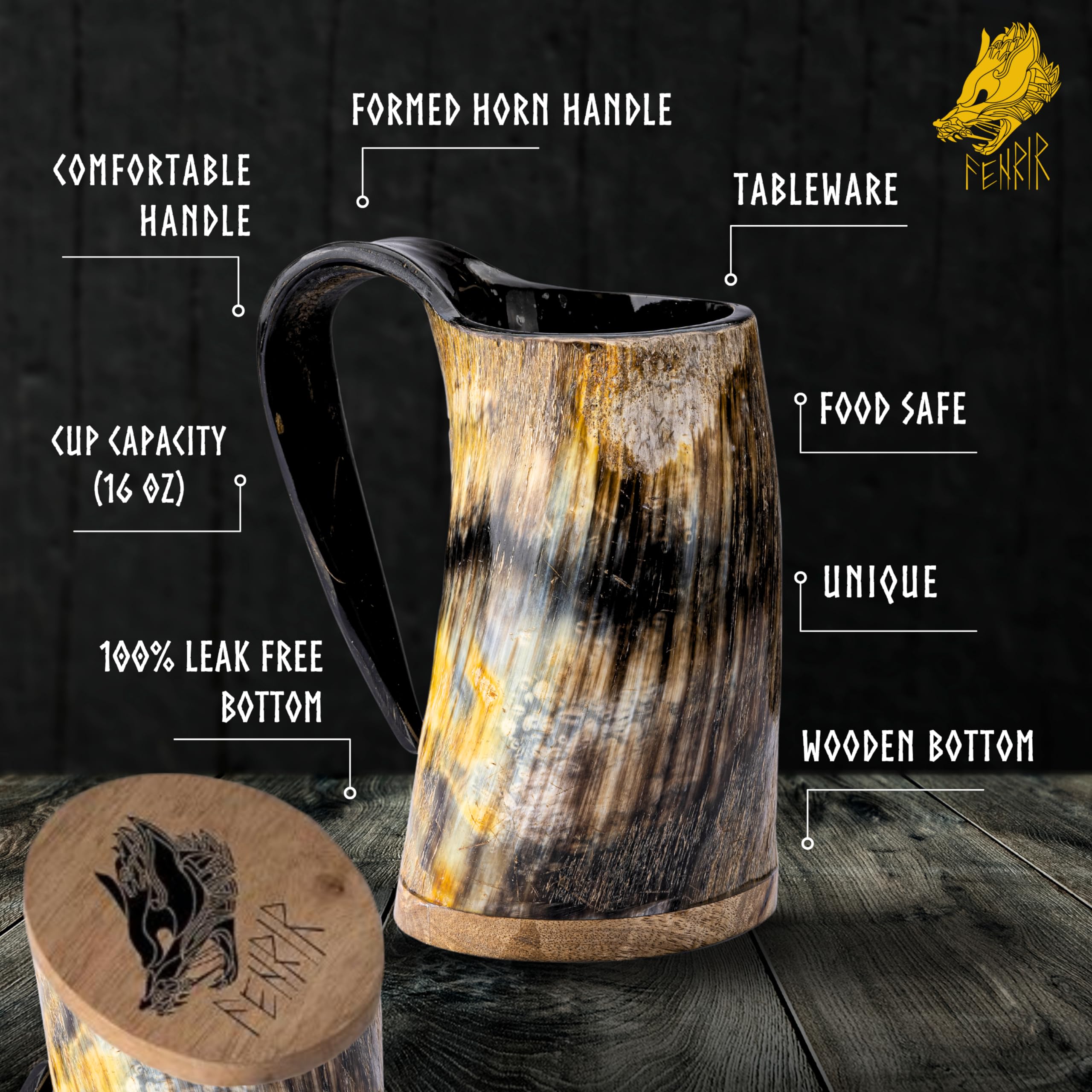 FENRIR petit verre à shot en corne présenté en gros plan utile pour dégustation