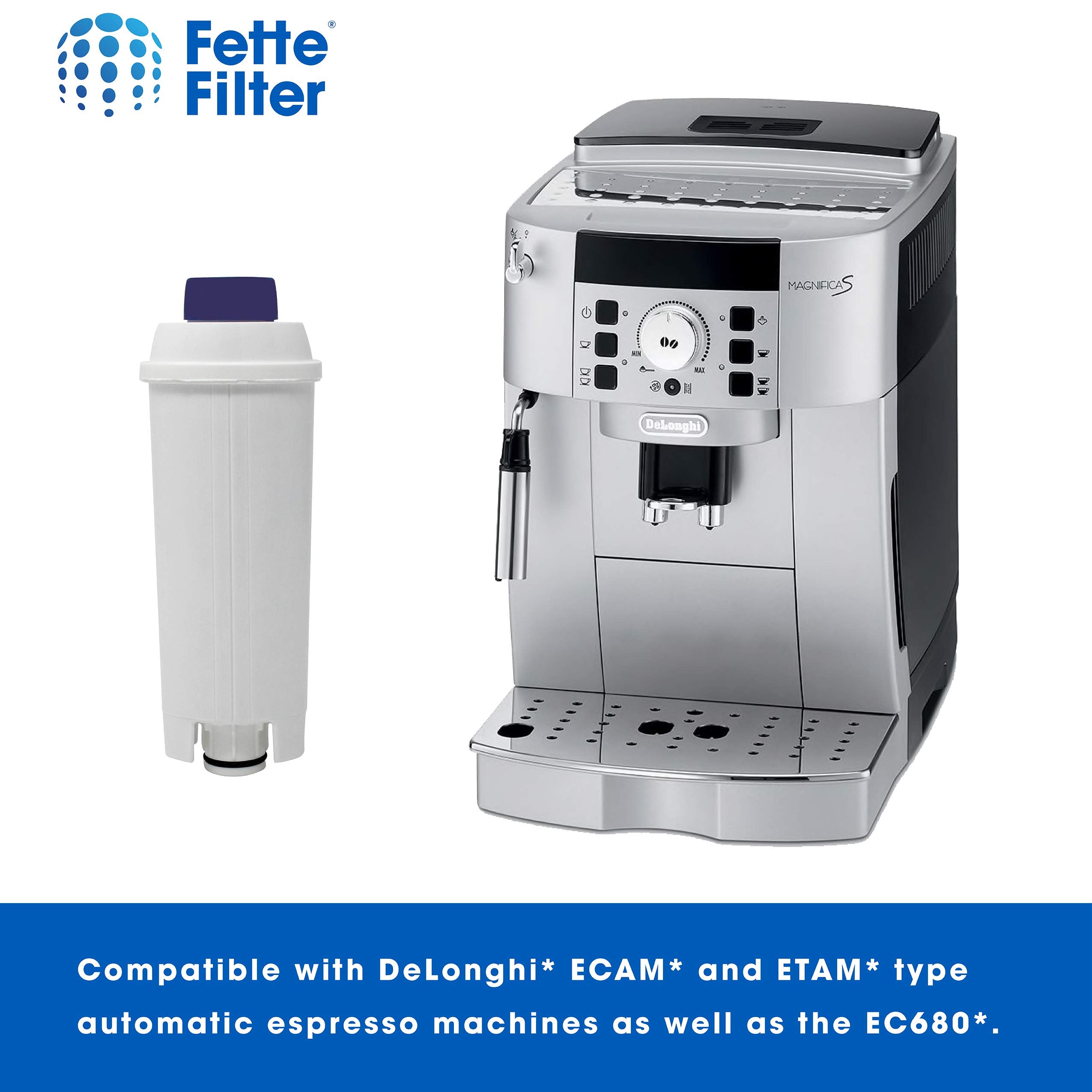 Insertion d'une cartouche Fette Filter DLS C002 dans réservoir DeLonghi pour installation simple