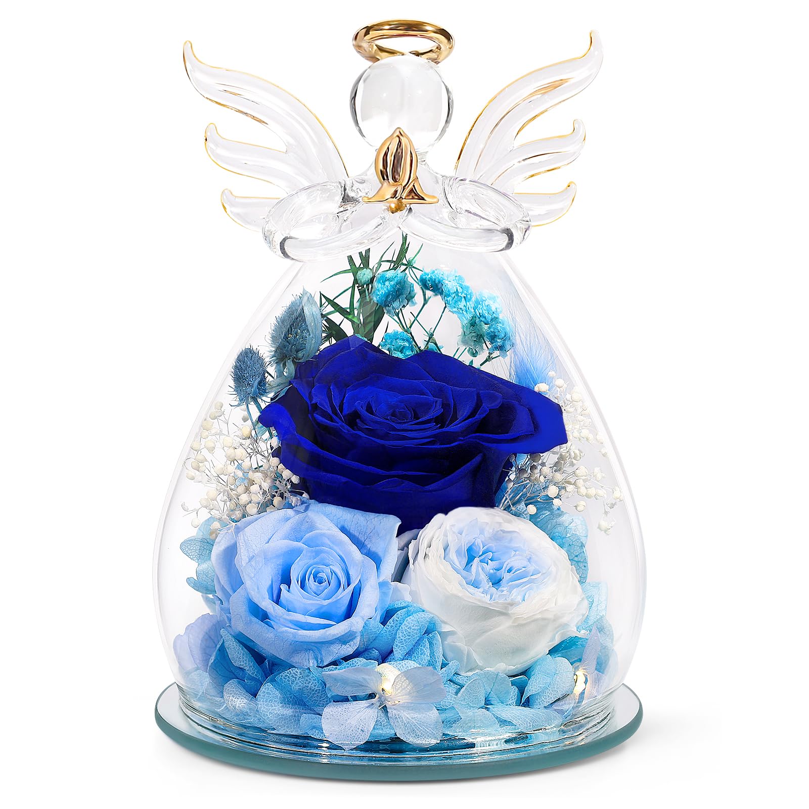 FIACO cloche en verre avec rose et ange, cadeau élégant et durable