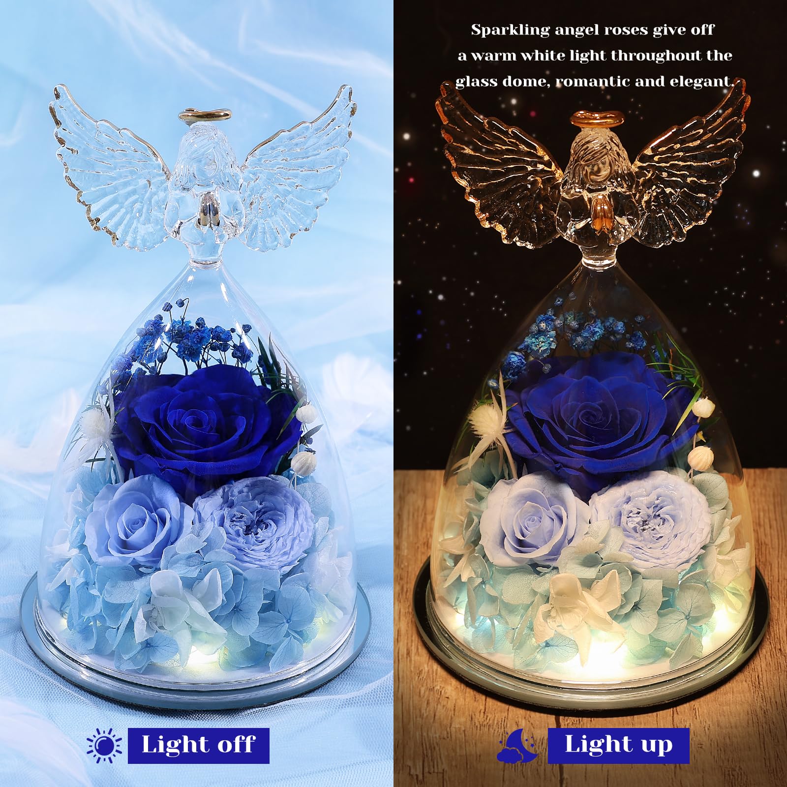 FIACO figurine d'ange sous cloche entourée de roses, charme décoratif