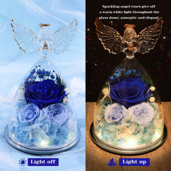 FIACO figurine d'ange sous cloche entourée de roses, charme décoratif