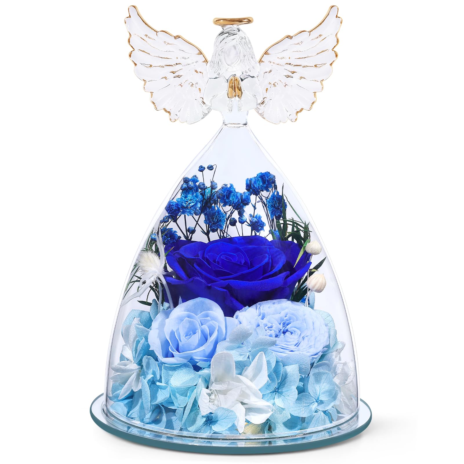 FIACO cloche en verre montrant trois roses préservées, cadeau durable