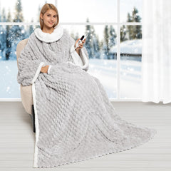 FIGERM plaid chauffant vue avant montrant coupe et motif gris plaid pour confort