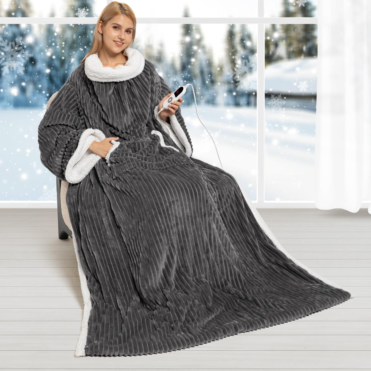 FIGERM vue avant du plaid chauffant montrant le design et confort