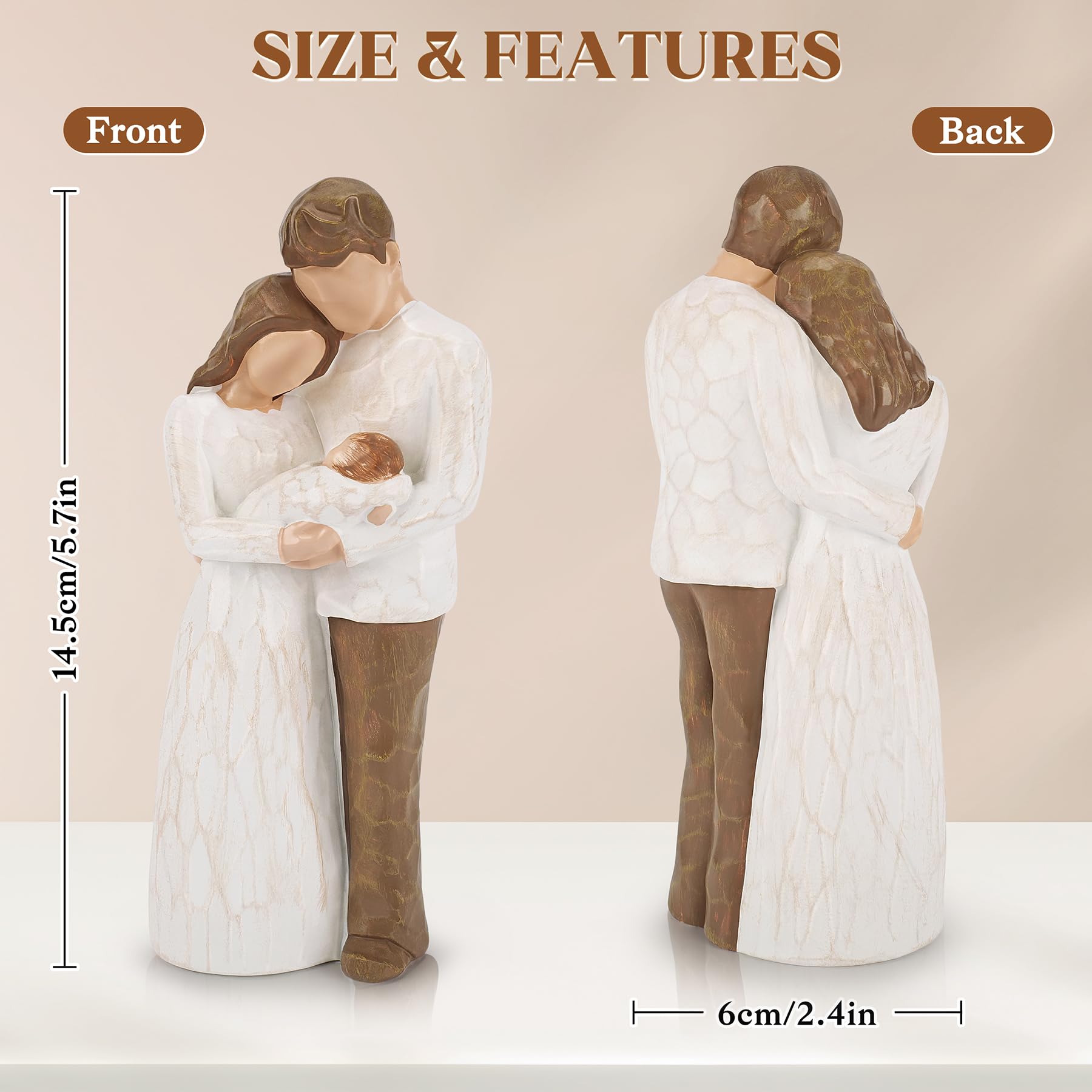 Fighting to Achieve figurine famille de trois vue de face, transmet chaleur et tendresse
