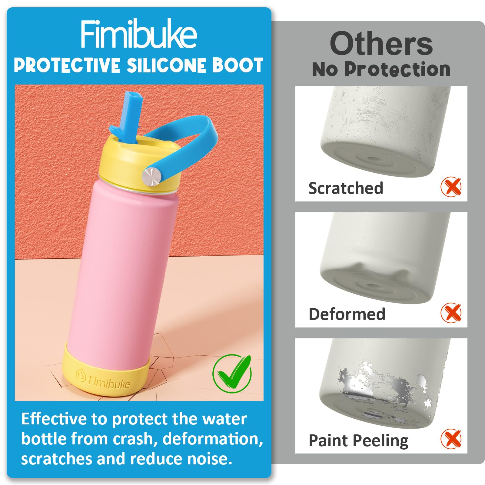 Fimibuke pack accessoires montrant 2 bouteilles, 2 couvercles, 4 pailles et 2 brosses