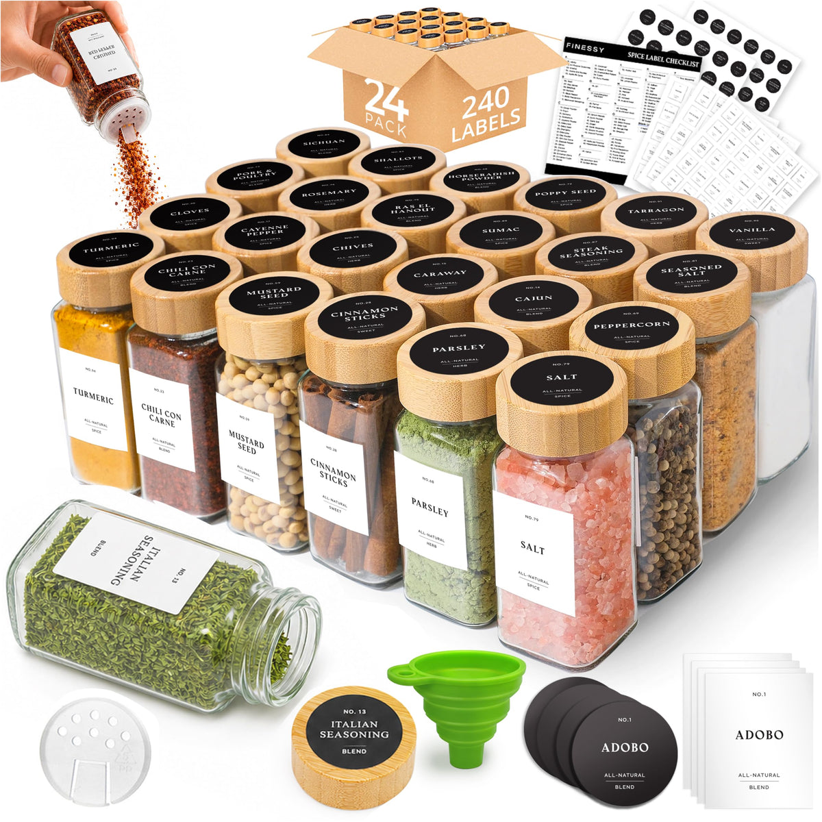 FINESSY bocaux devant pack montrant 24 pots et aspect organisé