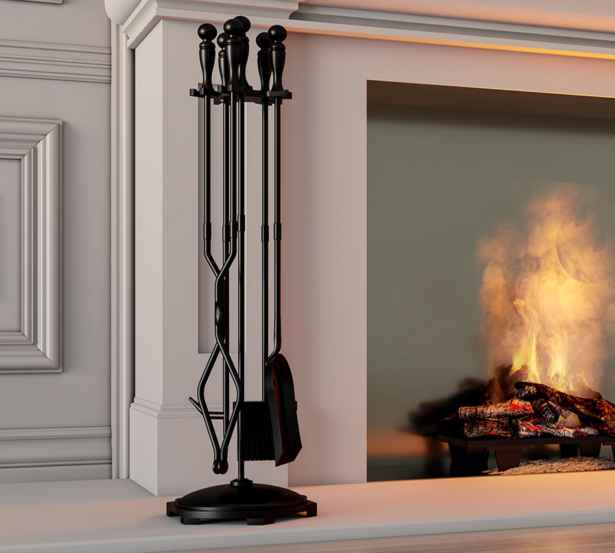 Fire Beauty tongs forgées tenant une bûche pour une prise sûre