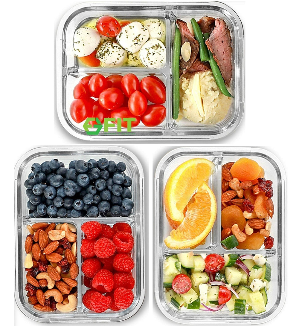 FIT Strong & Healthy face avant présentant boîtes en verre et couvercles étanches