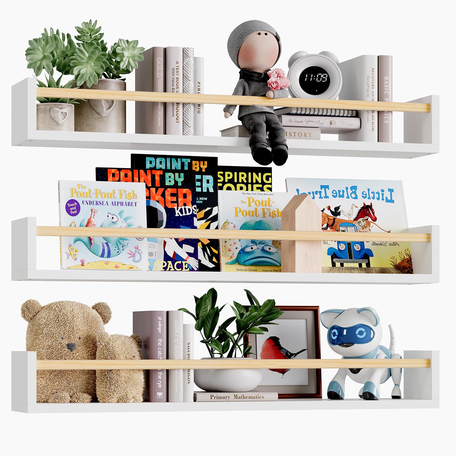 Fixwal vue avant étagère exposant livres et peluches bénéfice rangement accessible