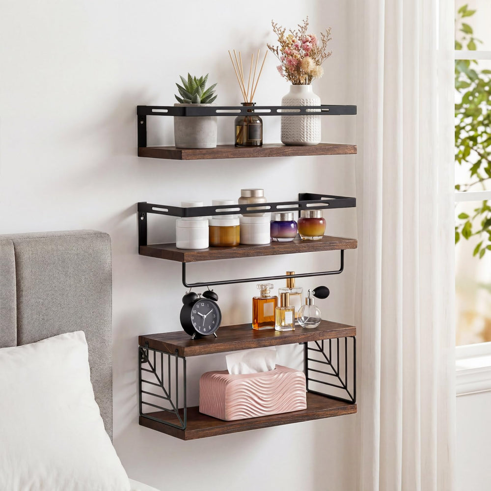 Fixwal étagère en décor de salle de bain montrant style marron foncé