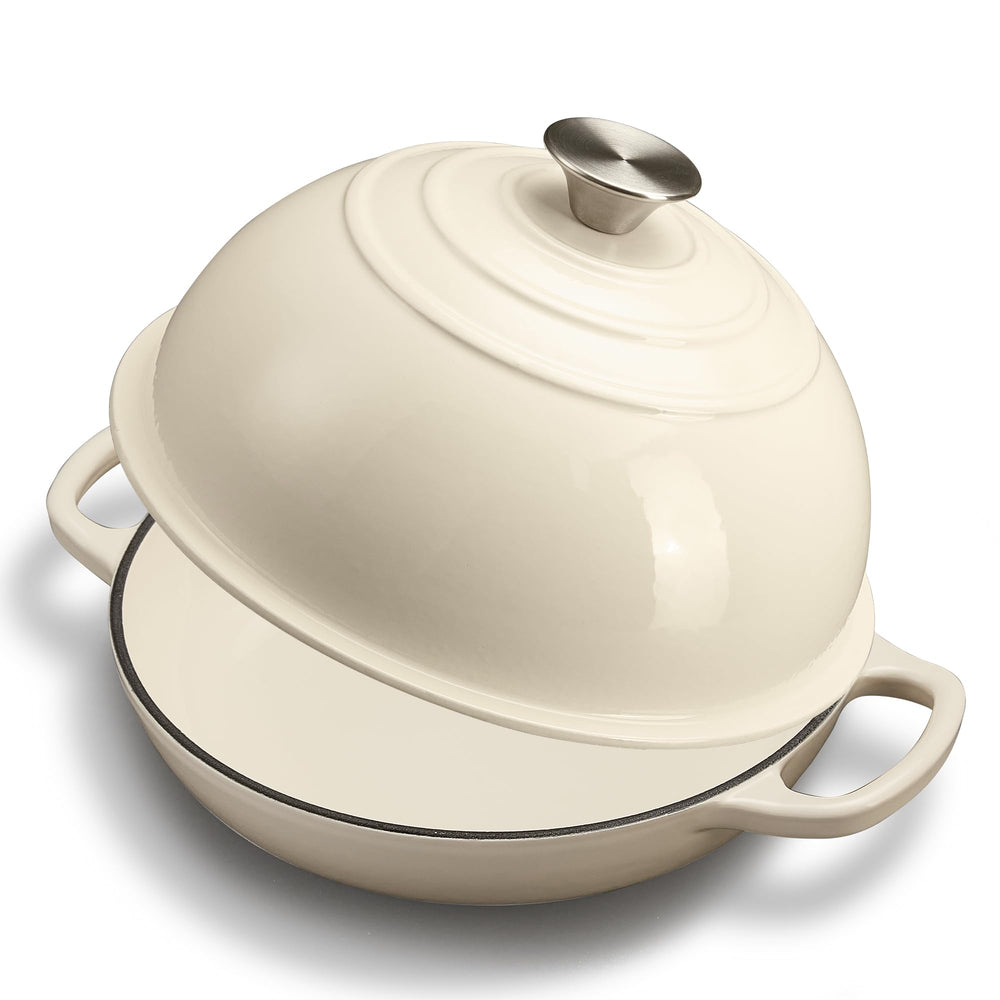 FLAVORIX cocotte en fonte émaillée blanc et vert, design élégant convivial