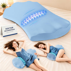 Fledano face du coussin sur lit montre la forme ergonomique et soutien confortable
