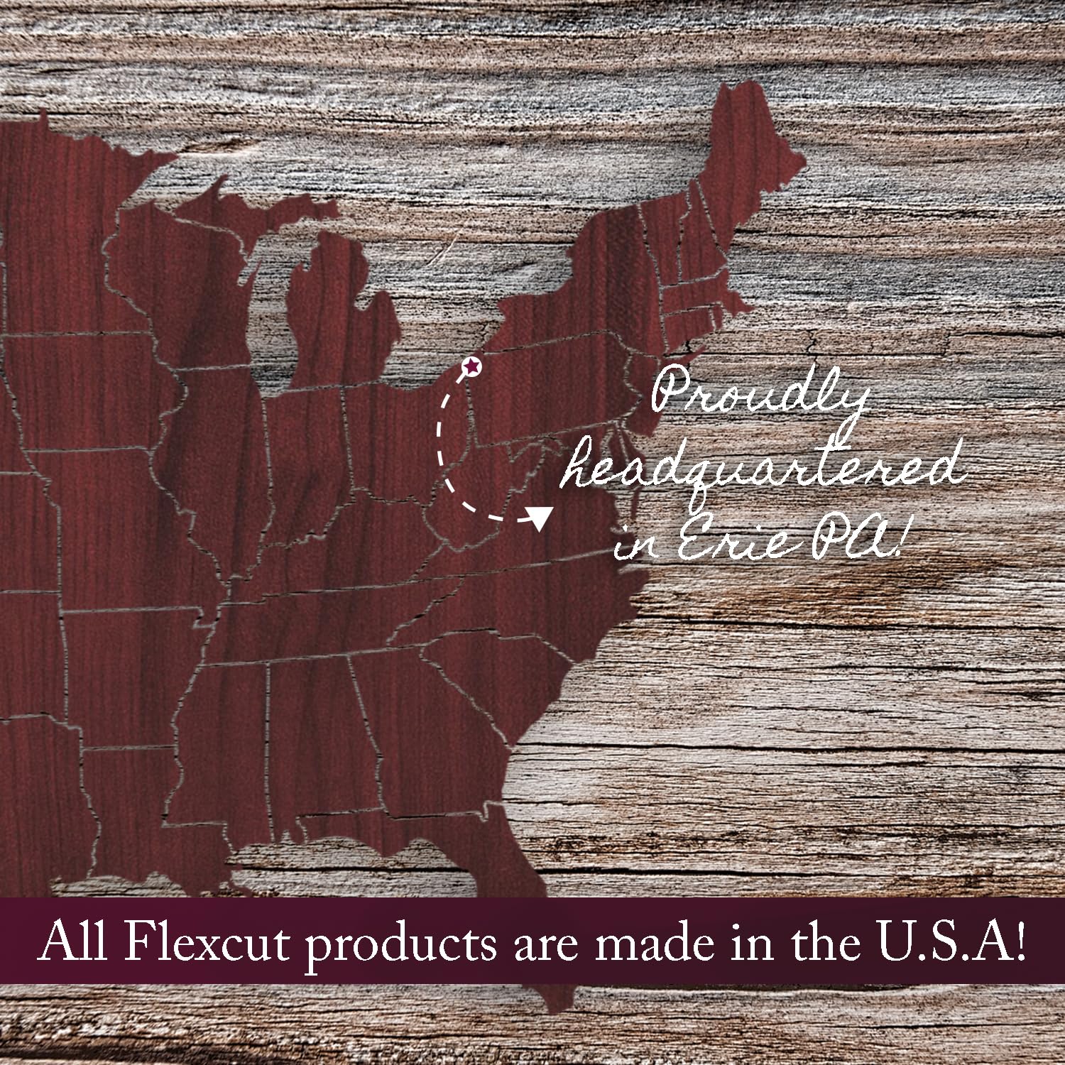 Flexcut étiquette Made in USA sur boîte, gage de fabrication fiable