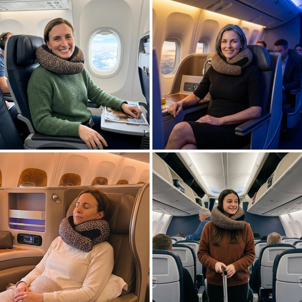 FlyHugz utilisé en avion offrant soutien cervical et détente