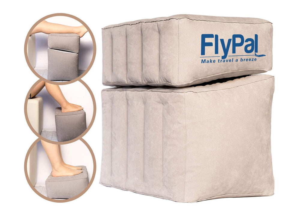 Flypal vue avant du produit et emballage montrant le repose-pieds compact et pratique