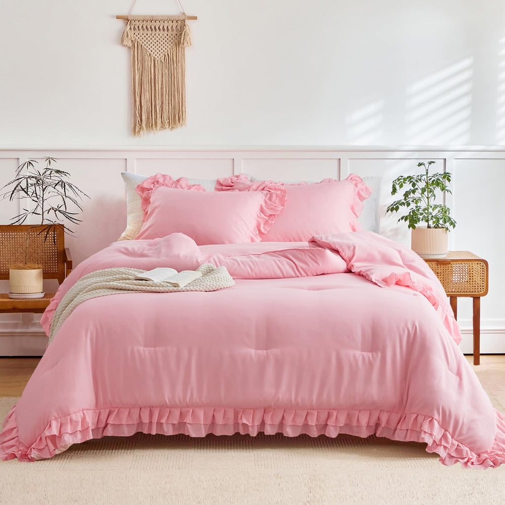 Flysheep couette face avant rose montrant volants et style shabby chic