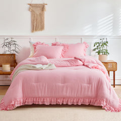 Flysheep couette face avant rose montrant volants et style shabby chic