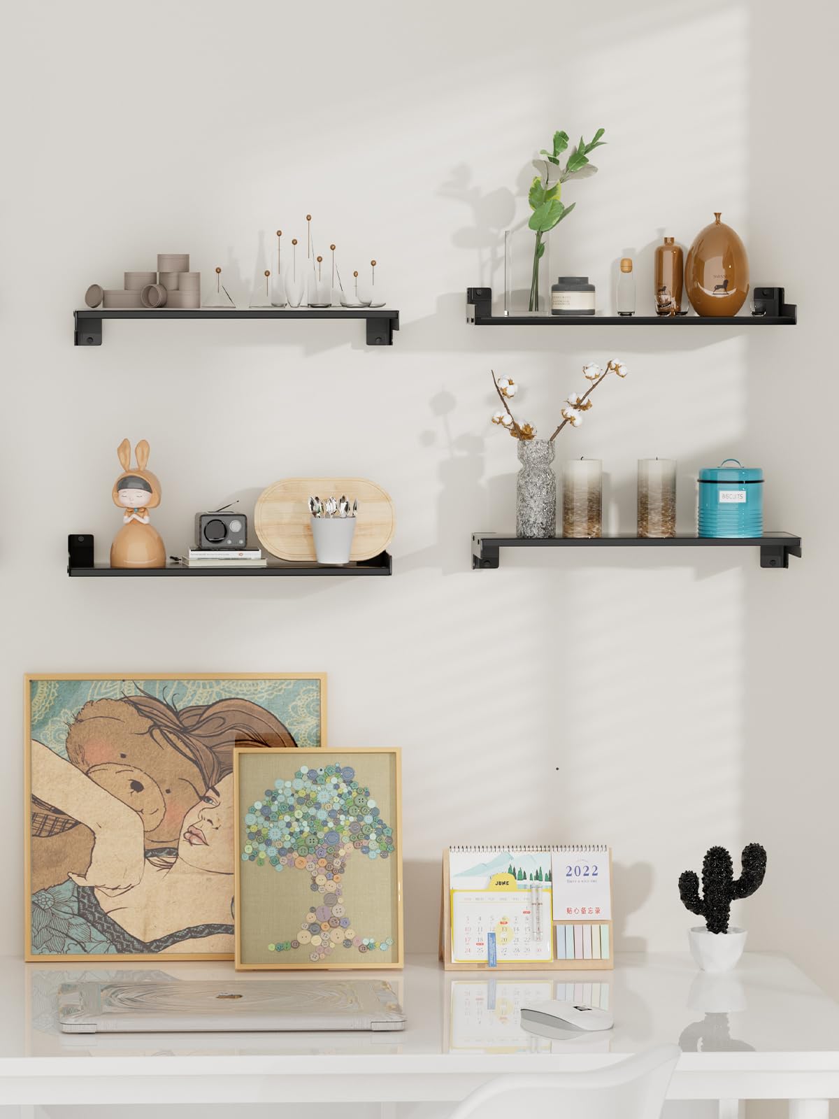 FNBAR étagère décorée dans salon apporte chaleur et présente objets décoratifs
