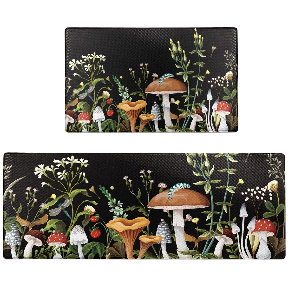 FNLNDO tapis cuisine vue d'ensemble lot deux motifs champignons pour confort