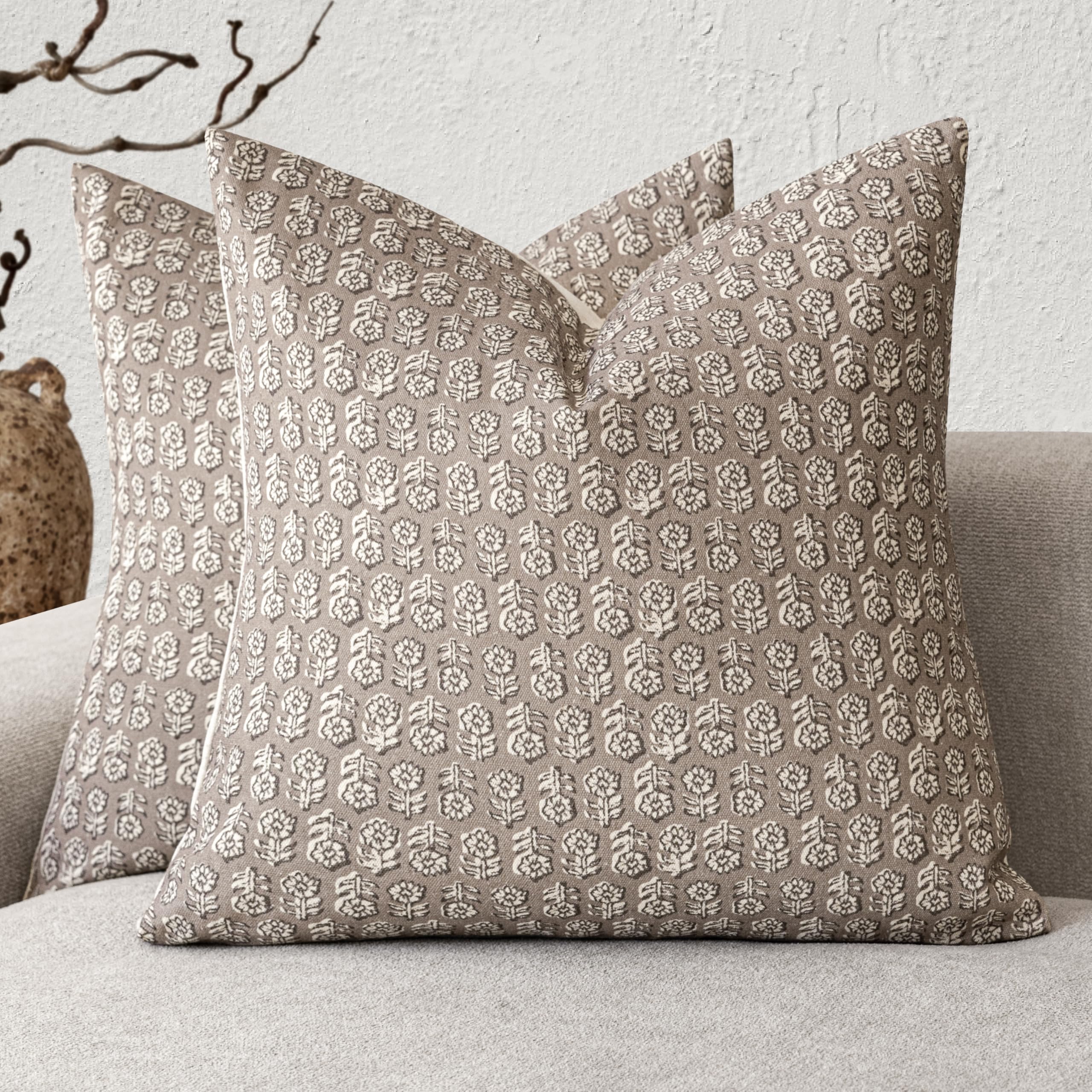 Foindtower housse de coussin face taupe floral apportant chaleur décorative