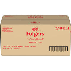 Folgers emballage avant montrant la boîte pratique et l'identité de la marque