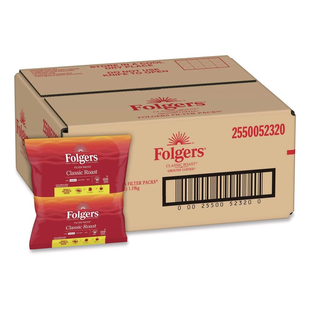 Folgers emballage carton avant montrant 40 sachets, praticité immédiate