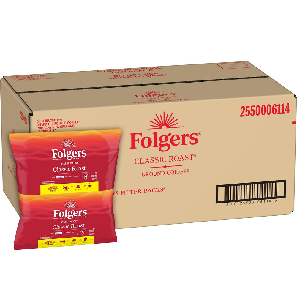 Folgers sachet-filtre gros plan montrant la texture et facilité d'utilisation
