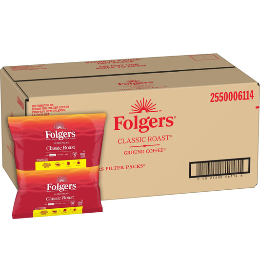 Folgers sachet-filtre gros plan montrant la texture et facilité d'utilisation