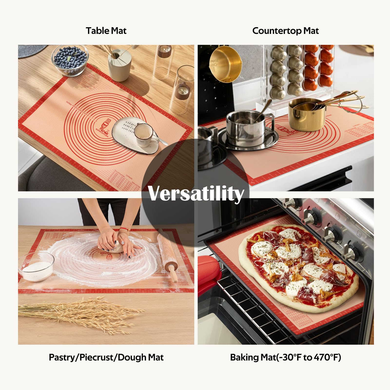 Folksy Super Kitchen comparaison taille montrant 36x24 pouces pour grandes pâtes